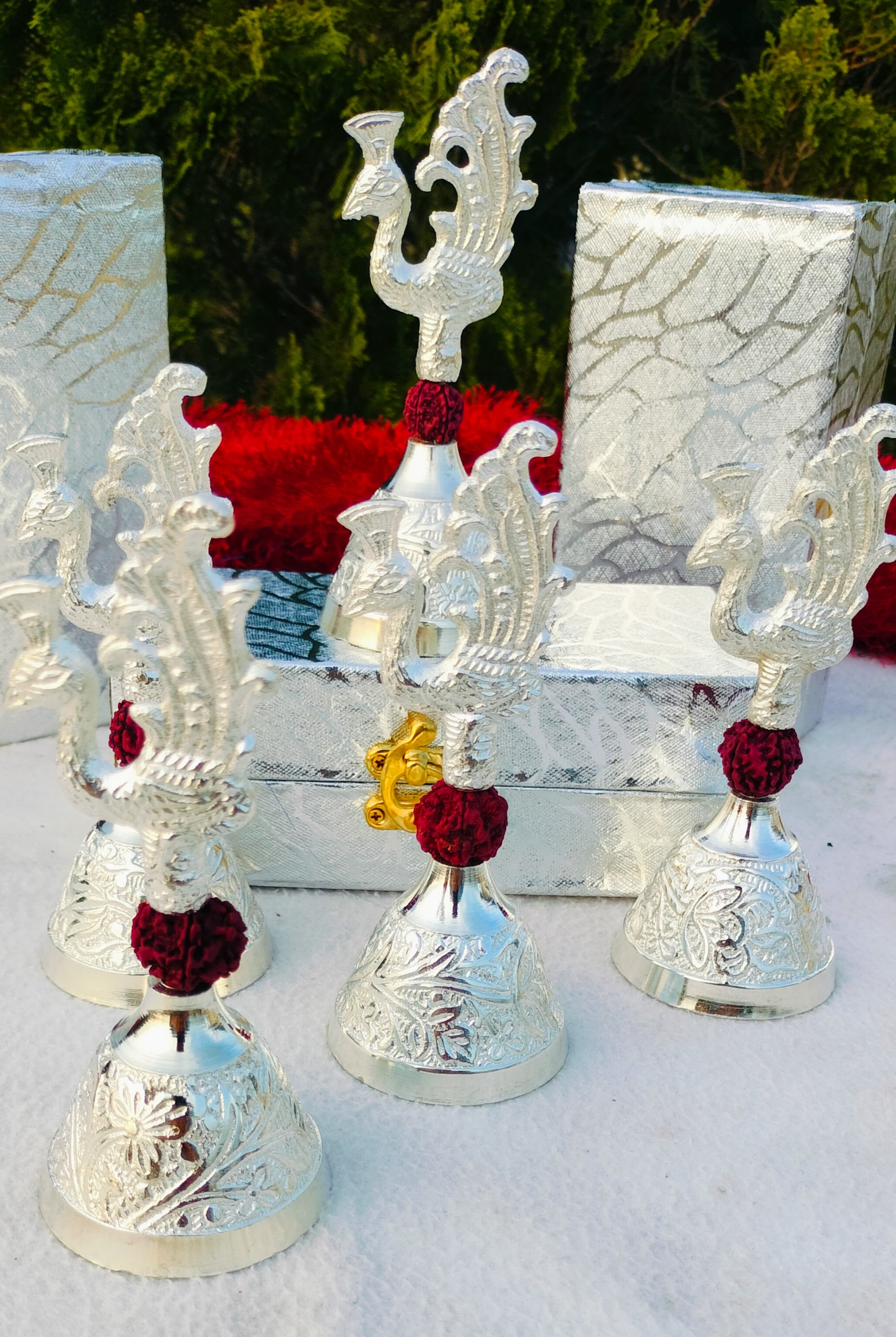 German silver peacock bell with RUDRAKSH