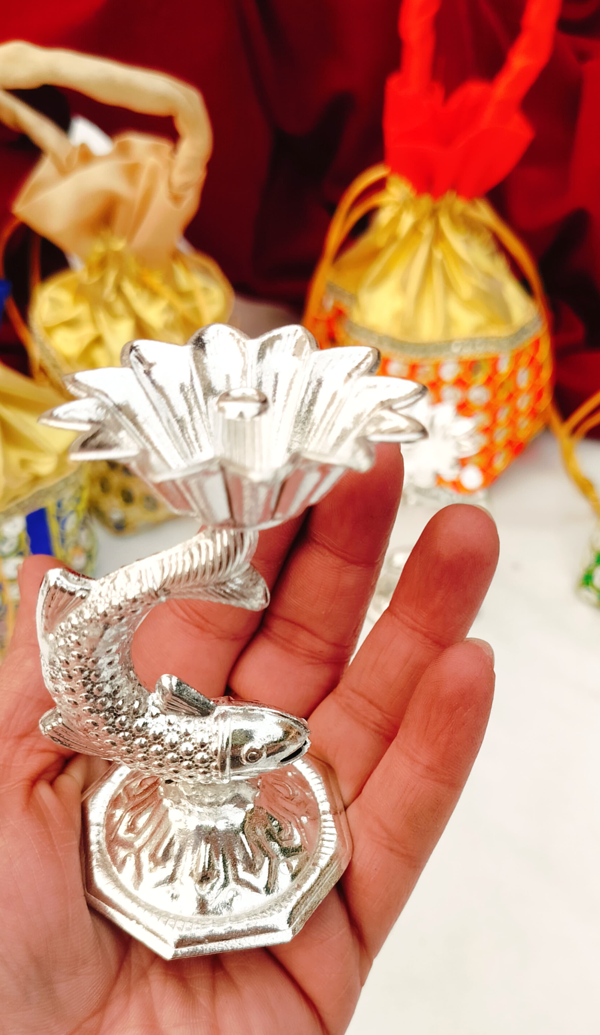 German silver Nakkashi fish diya