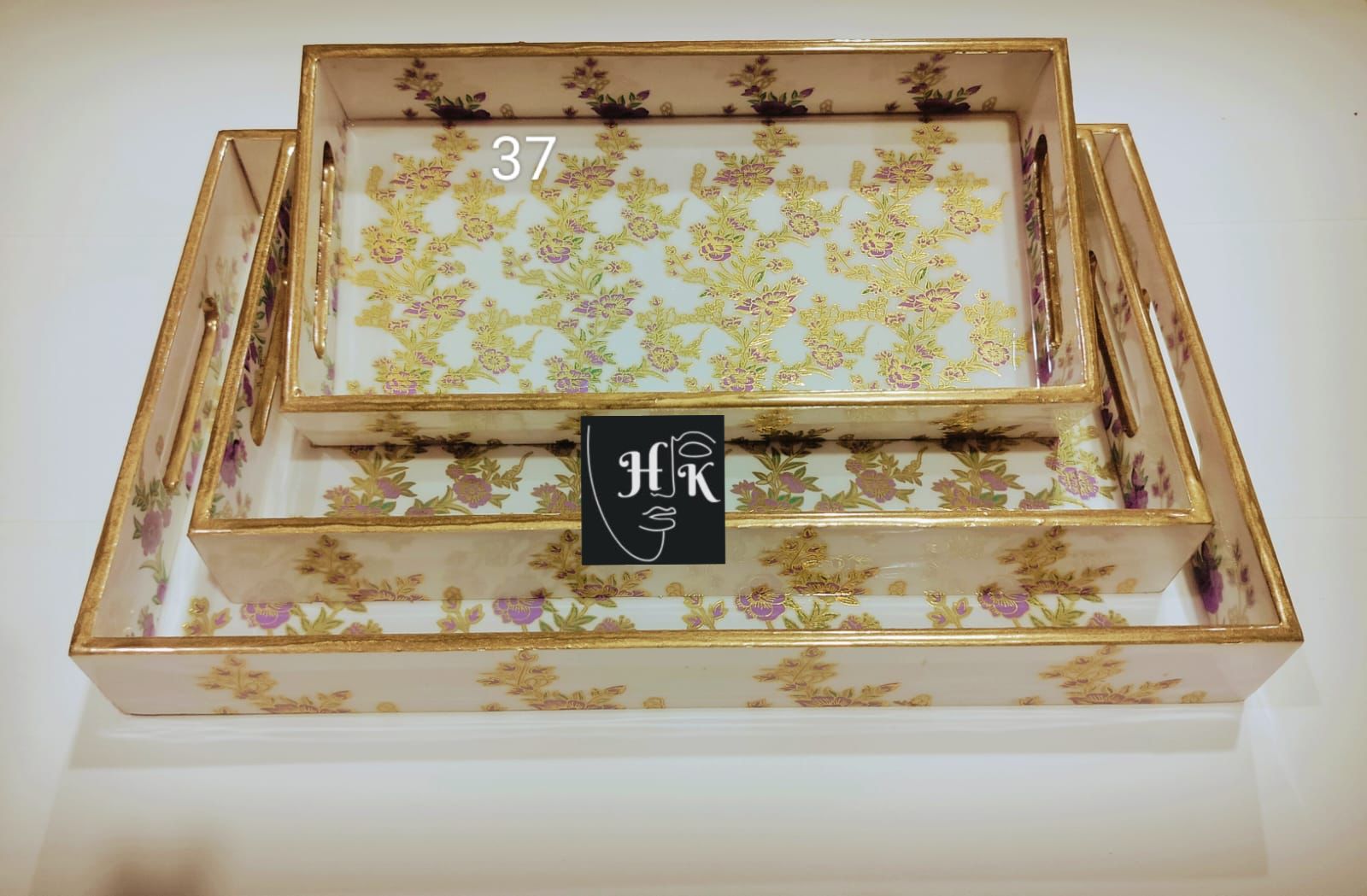 Premium Golden Foil Handcrafted Decorative Tray Set -16"-14"-12"