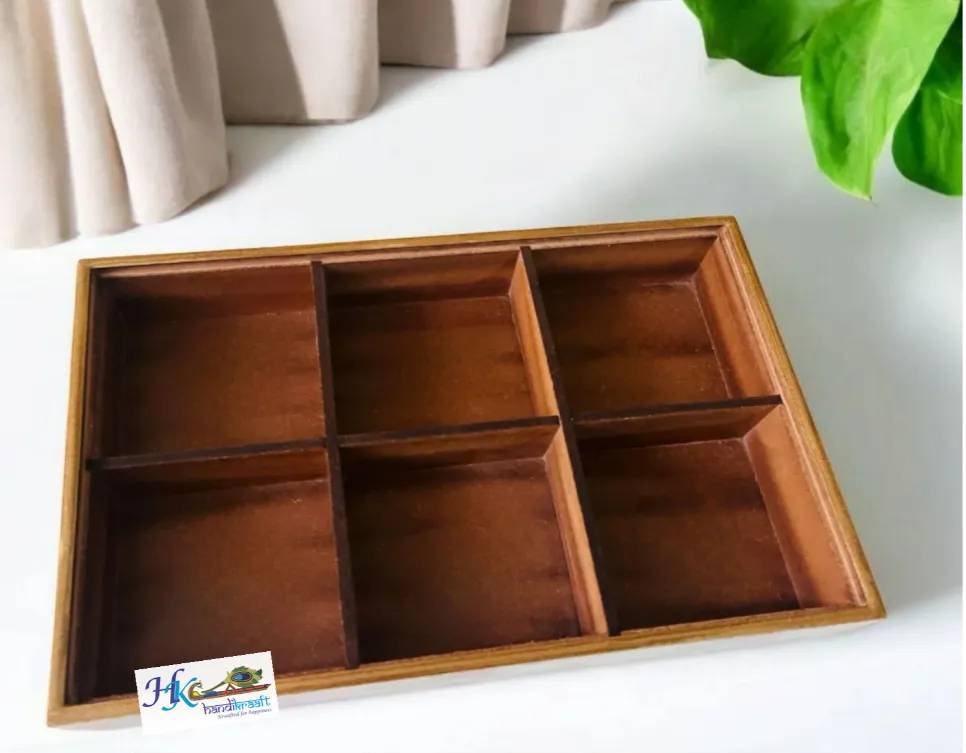 Wooden Dry Fruit /Candy Box with 6 Compartment-12x8