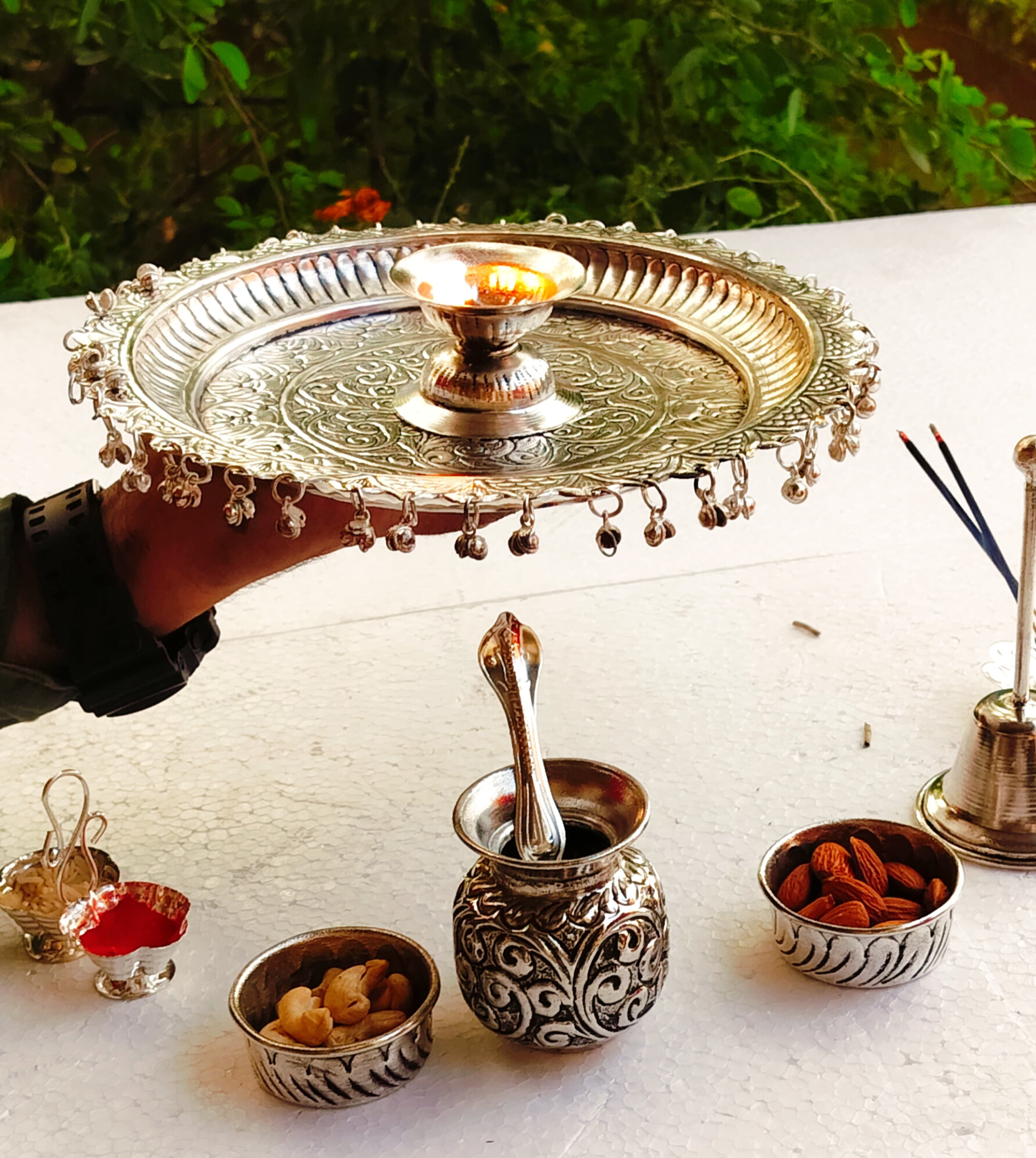 German silver antique Ghungaru Aarti thali set