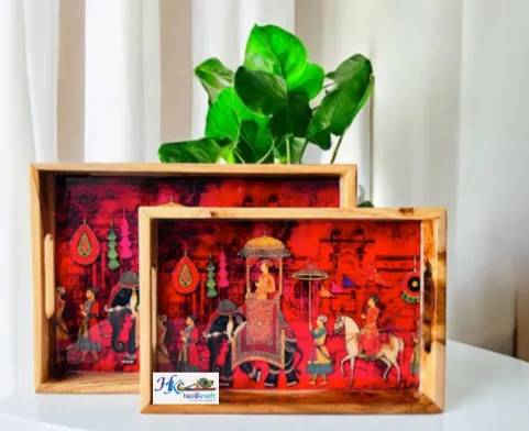 Premium Teak Wood Serving Tray Set of 14x10"-12x8"