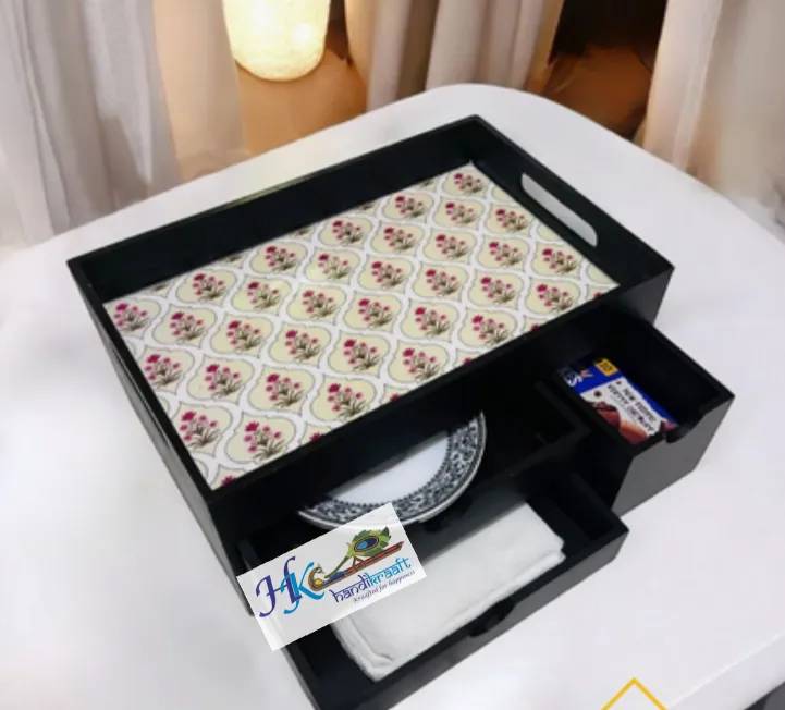Rectangular Wooden Tray  with  Drawer-12L *  8B * 5H inches
