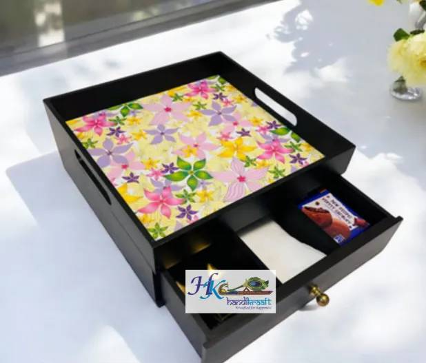 Rectangular Wooden Tray  with  Drawer-10L *  10B * 4H inches