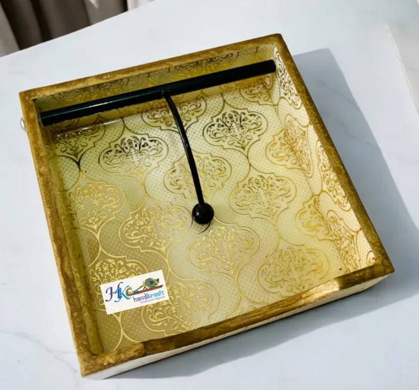 Golden Line Wooden Napkin Holder-7.5*7.5Inches