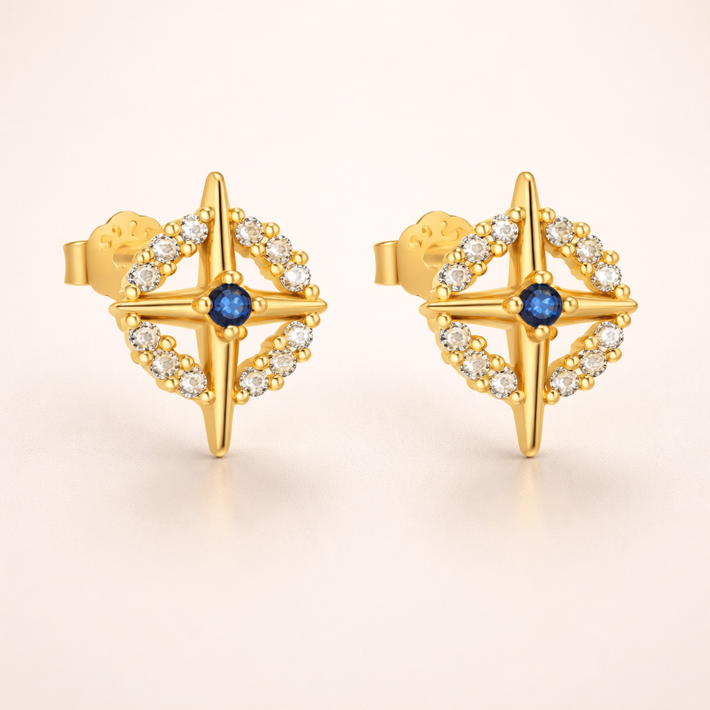 Boucles d’oreilles KALAMAKI – Argent 925 plaqué or 18K & zircones bleues | Maison Aureus