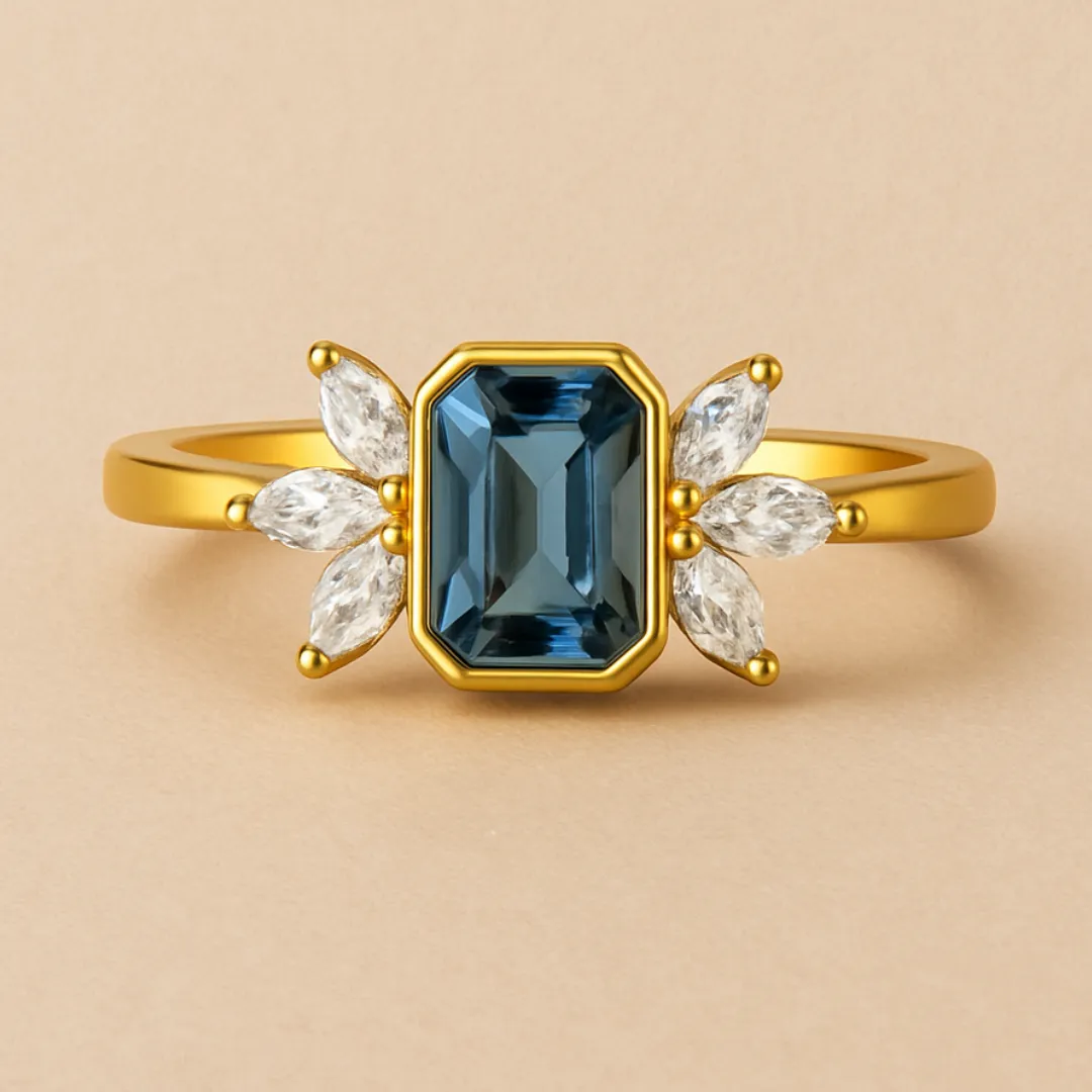 Bague DEEP BLUE – Argent 925 plaqué or 18K, saphir de synthèse & zircone gemme 