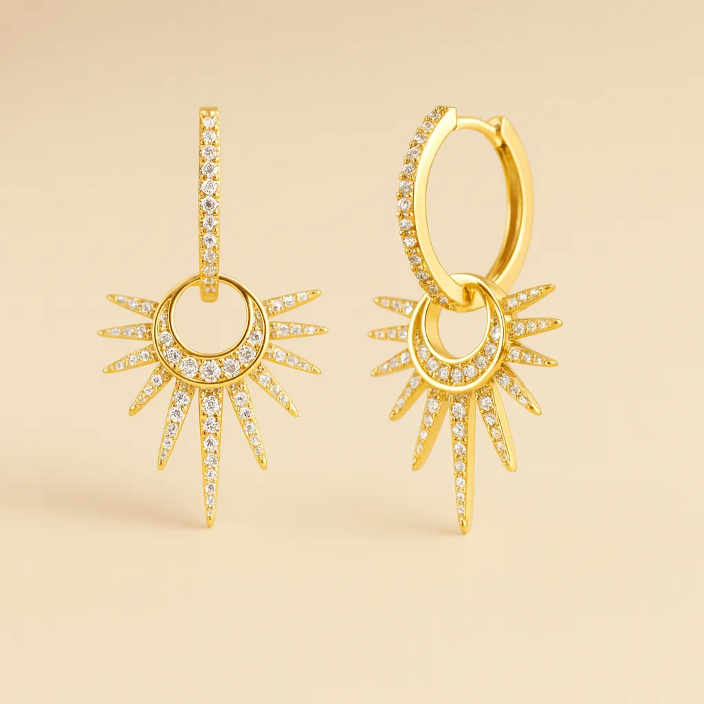 Boucles d'oreilles SOLARIA AURUM — Créoles Soleil en Argent 925, Plaqué Or 18K & Zircone Exquise