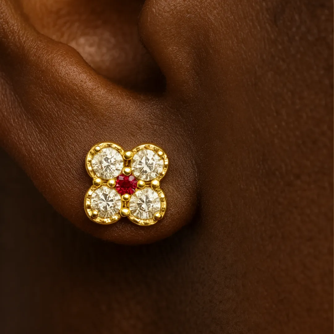 Boucles d’oreilles RUBY BLOOM – Argent 925, Or 14K & Rubis de synthèse