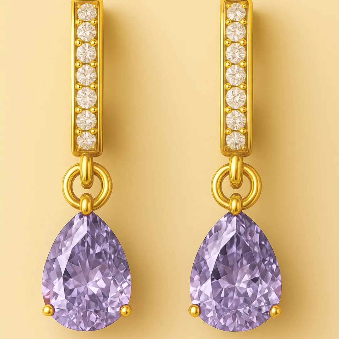 Boucle d’oreille TWO HEART – Goutte zircone | Acier inoxydable doré à l’or fin