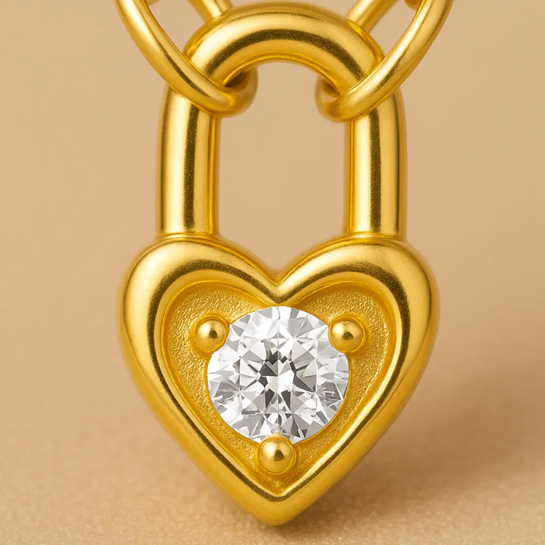 Collier PADLOCKED – Chaîne en argent 925 plaqué or 18K ou platine & pendentif cadenas cœur serti de zircone