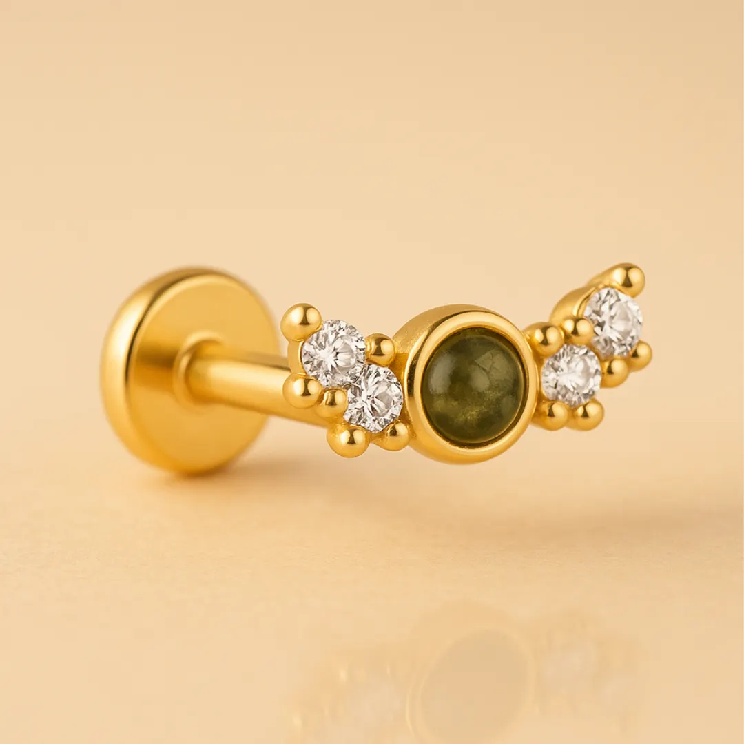 Piercing SILVA – Argent 925 plaqué or 18K & Agate mousse naturelle