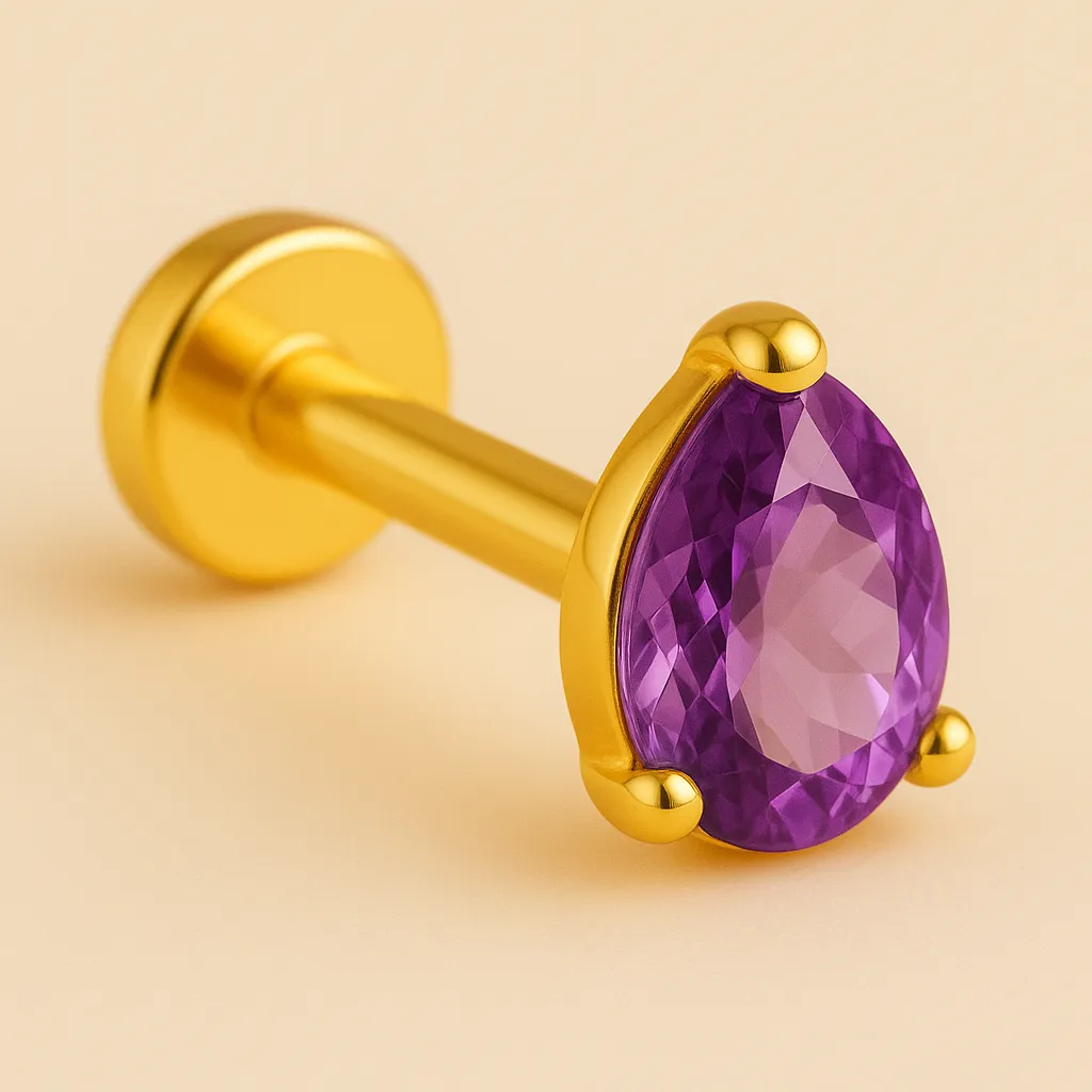 Piercing MERCURE – Argent 925 plaqué or 18K & améthyste goutte précieuse