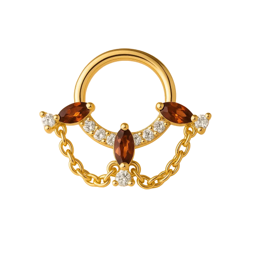 Piercing FIORA – Argent 925 Plaqué Or 18K & Zircones Grenat Étincelantes