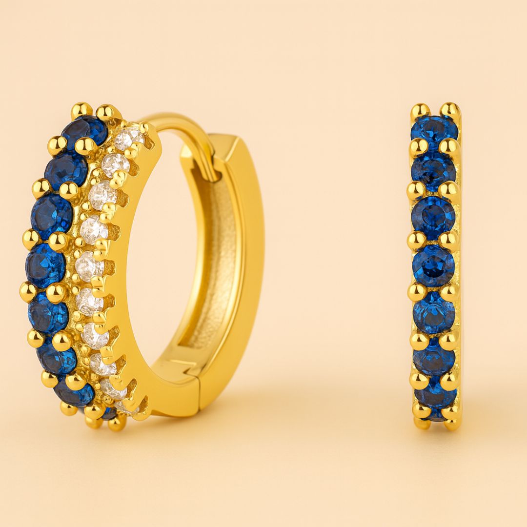 Boucles d’oreilles ATHENA – Argent 925 plaqué or 18K & pavage de zircones bleues AAA+ | Maison Aureus