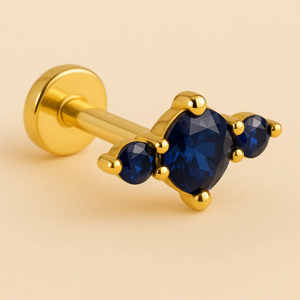 Piercing AZURE TIDE – Argent 925 doré à l’or fin & zirconium bleu saphir