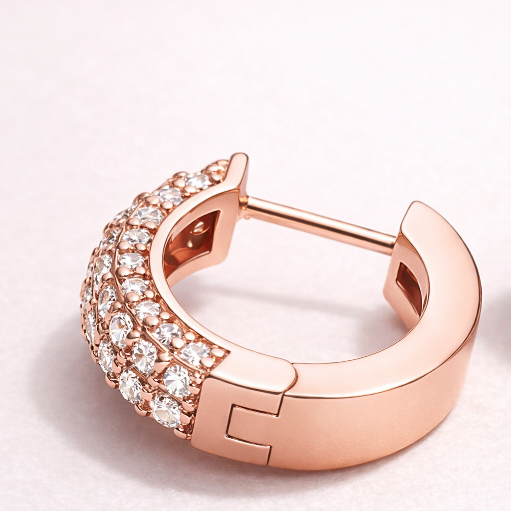 Boucles d’oreilles GOLDEN HOURS – Créoles scintillantes en argent 925 plaqué or rose & zircones lumineuses l Maison Aureus