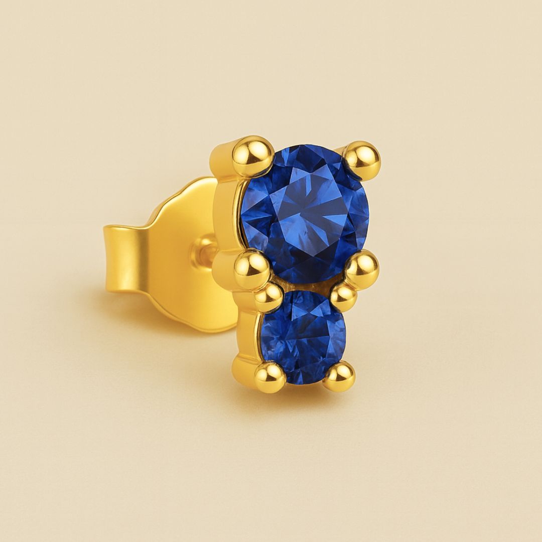 Boucles d’oreilles CORFOU – Argent 925 plaqué or 18K & duo de pierres bleues AAA+ | Maison Aureus