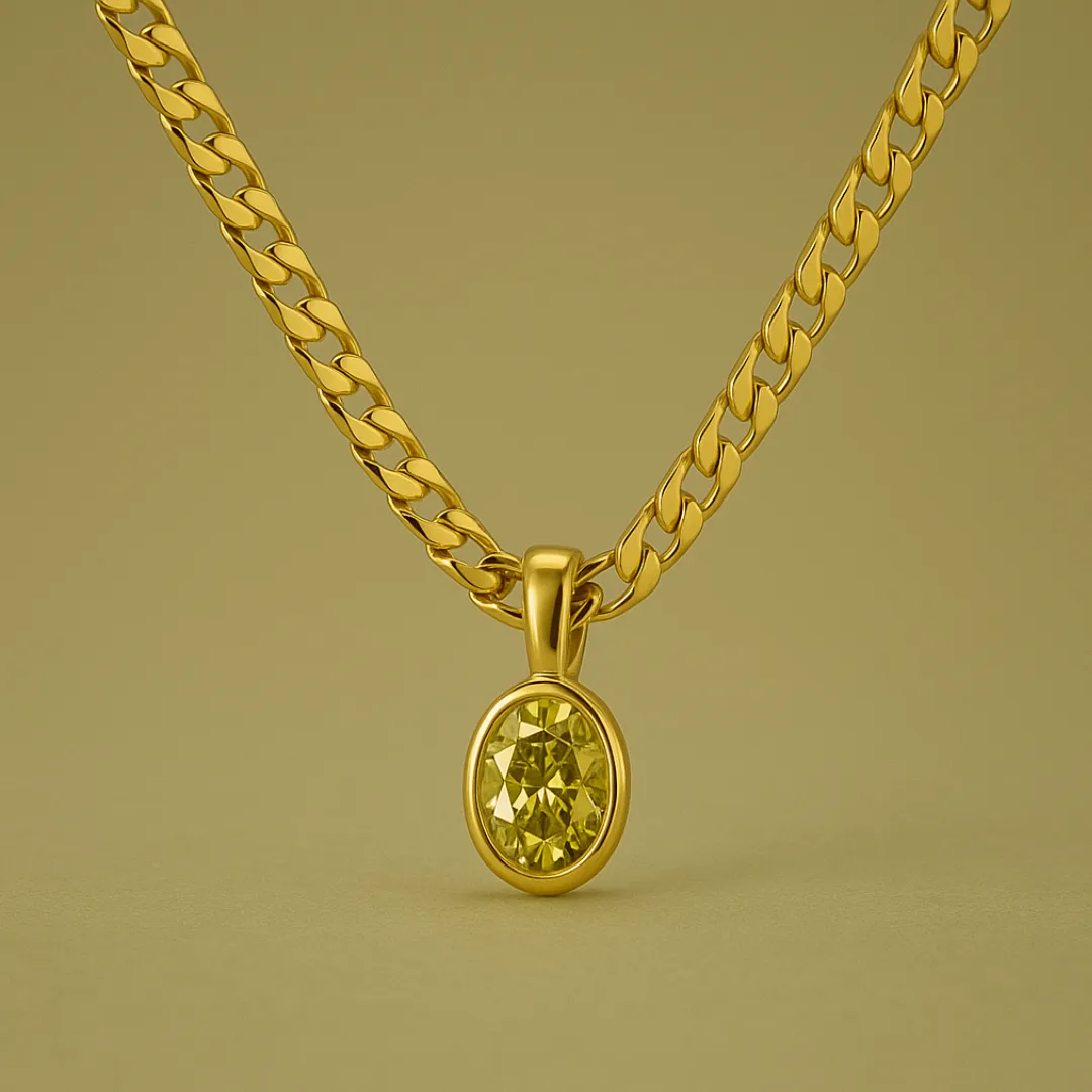 Collier VICTORIA – Pendentif ovale en cristaux multicolores & acier inoxydable doré à l’or fin 18K