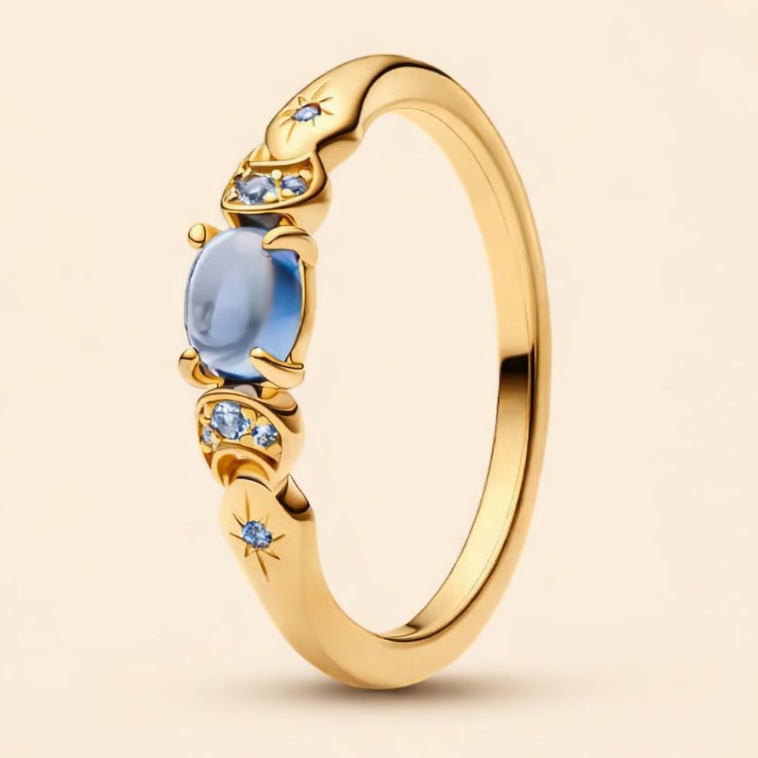 Bague KASSIOPI – Argent 925 doré à l’or fin & zircone céleste | Maison Aureus