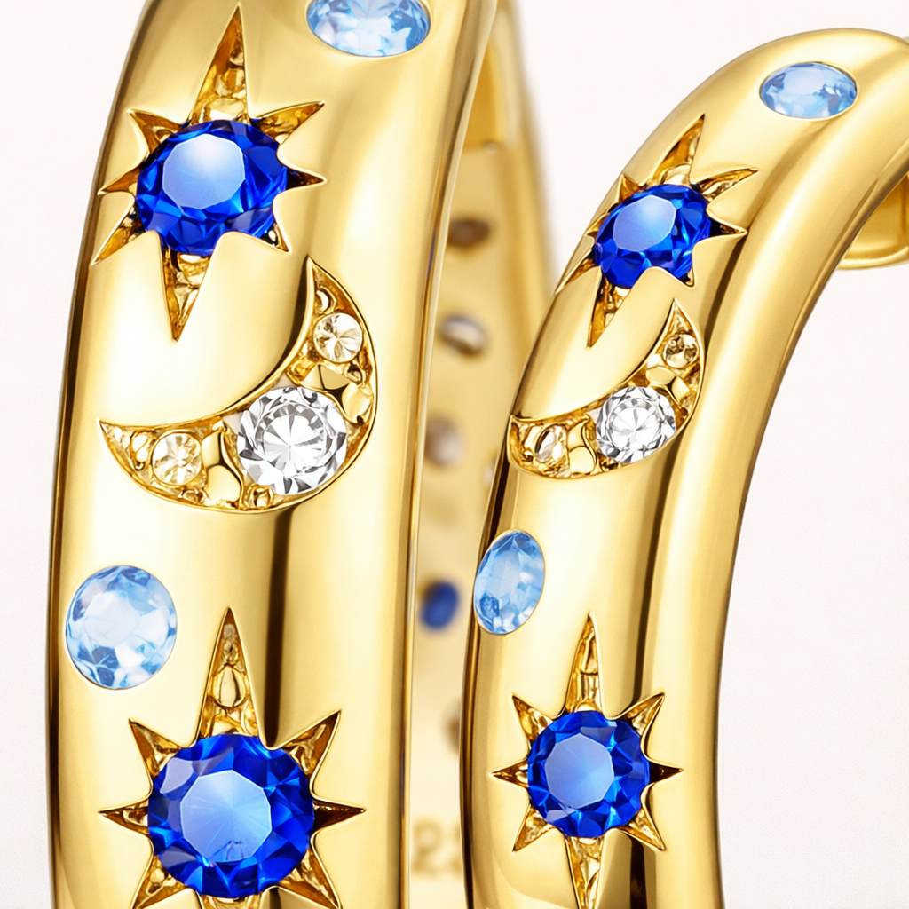 Boucles d’oreilles ARGASSI – Argent 925 doré à l’or fin & zircones célestes | Maison Aureus