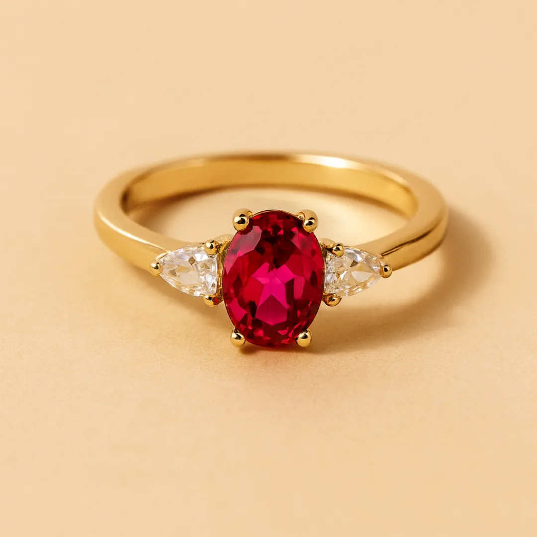 Bague PROMESSE – Plaqué or 18K & Argent 925, Zircone rouge et pierres zirconium