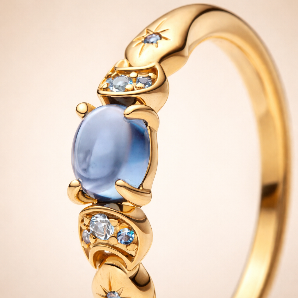 Bague KASSIOPI – Argent 925 doré à l’or fin & zircone céleste | Maison Aureus