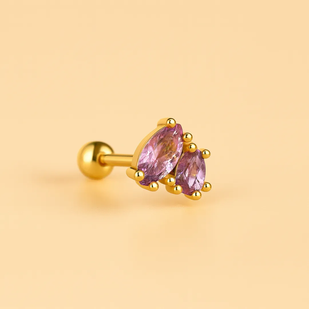 Piercing NOCTEA – Argent 925 Plaqué or 18K & zircones améthyste éclatantes