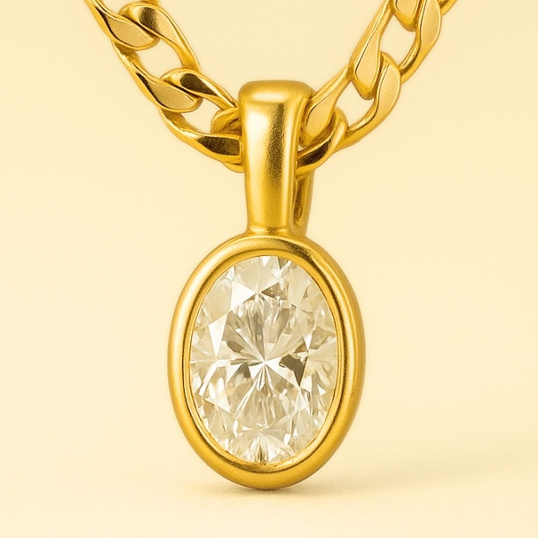 Collier VICTORIA – Pendentif ovale en cristaux multicolores & acier inoxydable doré à l’or fin 18K