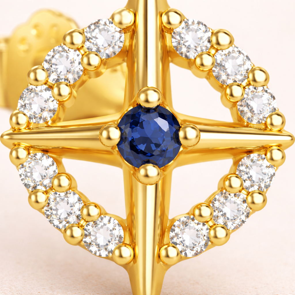 Boucles d’oreilles KALAMAKI – Argent 925 plaqué or 18K & zircones bleues | Maison Aureus