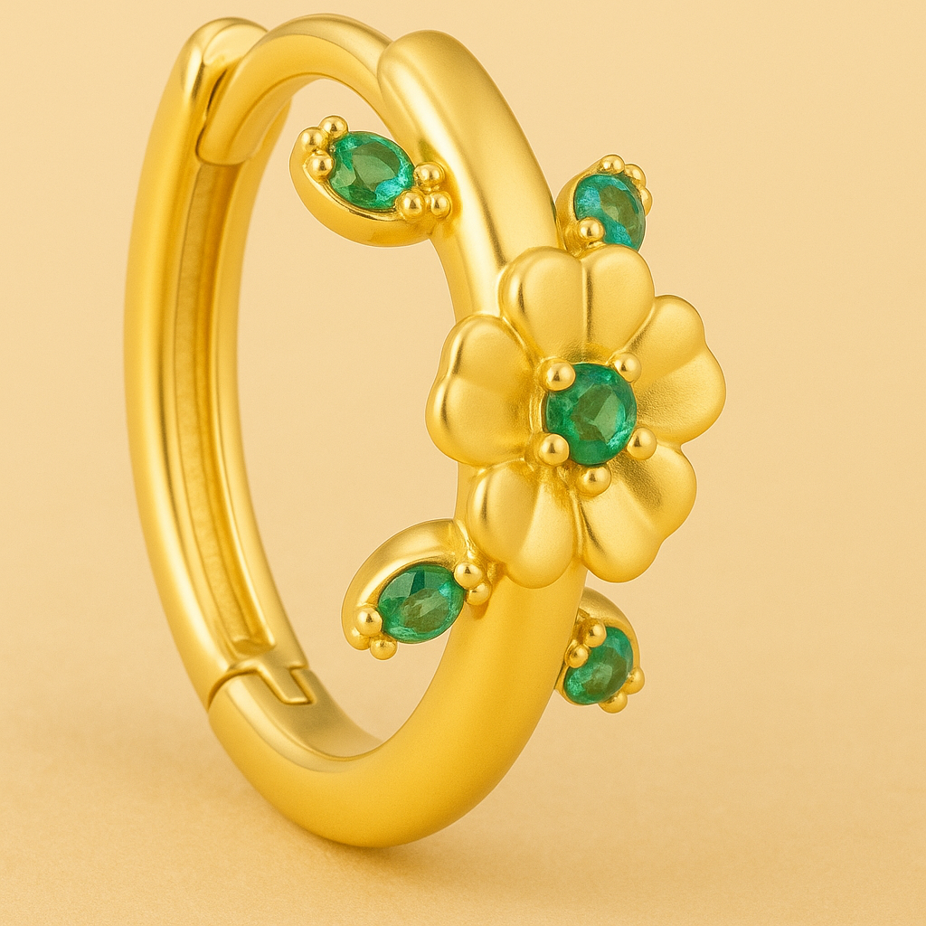 Boucles d’oreilles Garden Flower – Argent 925 & Plaqué Or 18K – Zircone Verte Étincelante