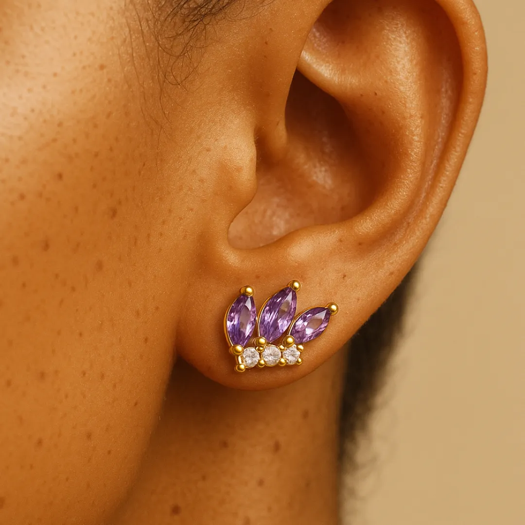 Piercing LILIA – Argent 925 & Plaqué or 18K Zircones améthyste scintillantes