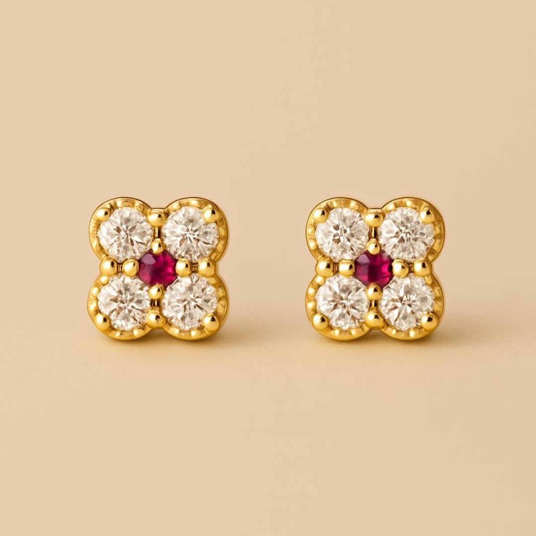 Boucles d’oreilles RUBY BLOOM – Argent 925, Or 14K & Rubis de synthèse