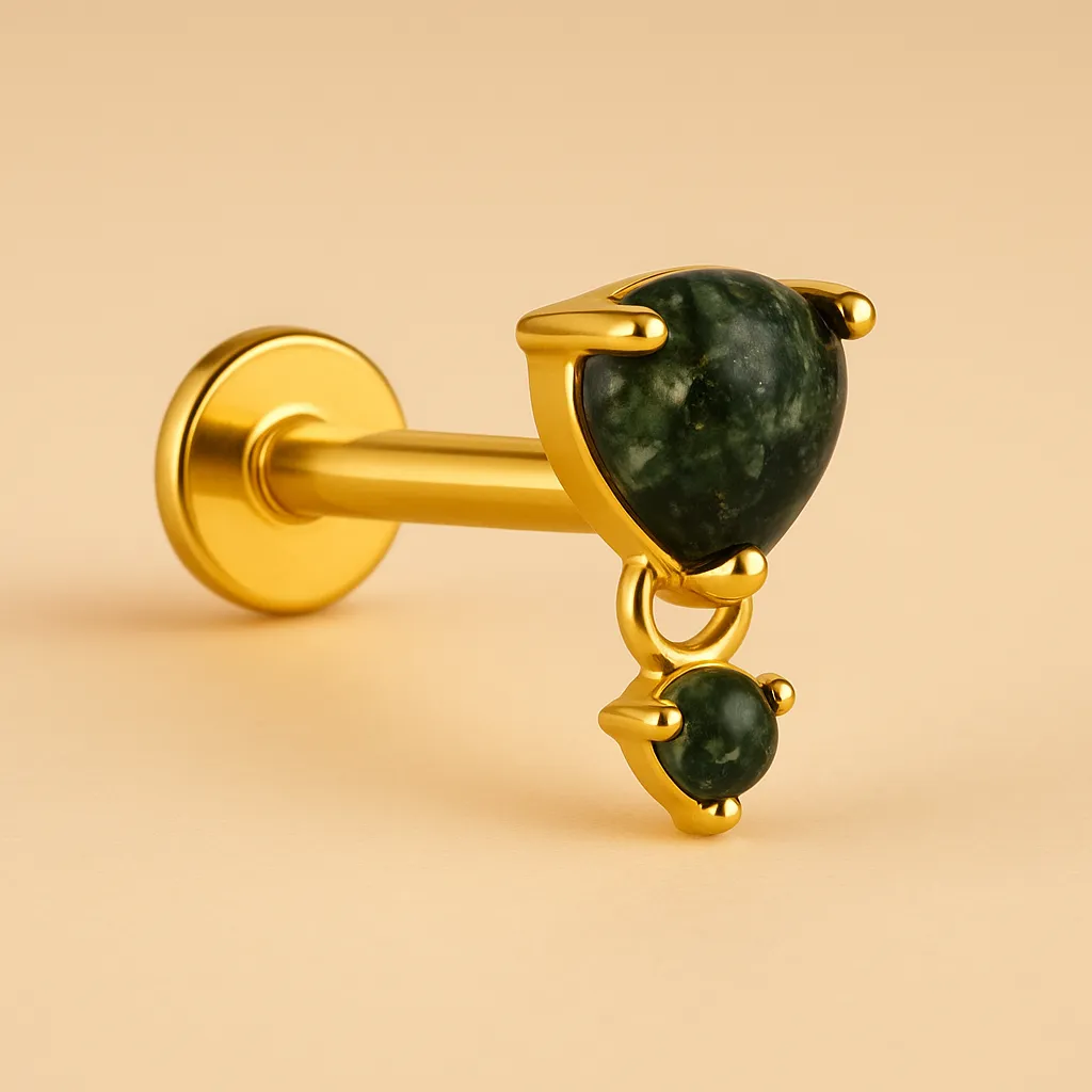 Piercing EVALYA – Argent 925 plaqué or 18K & Agate mousse naturelle