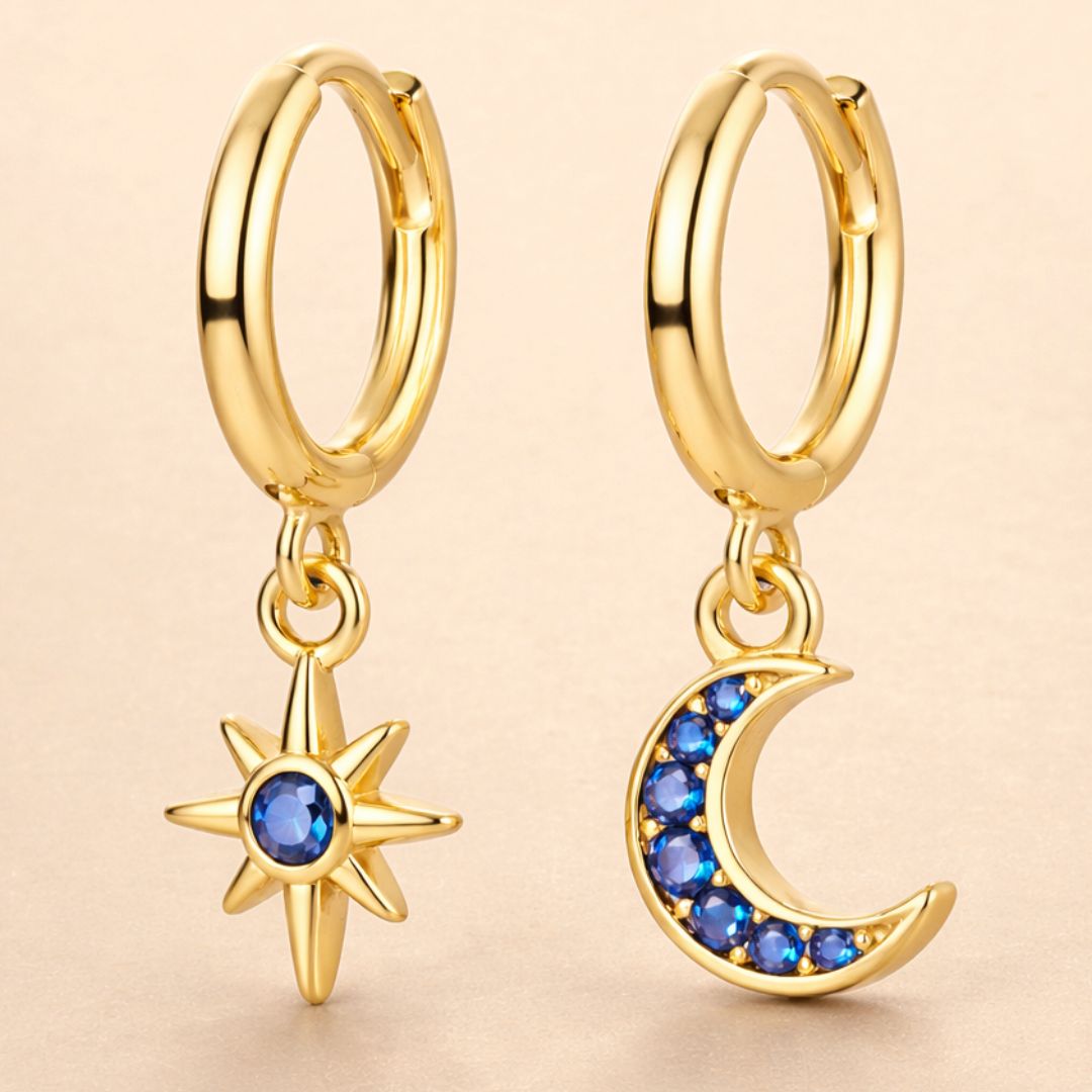 Boucles d’oreilles ARIELLE MINIMAL – Argent 925 à l’or fin & zircones bleues | Maison Aureus