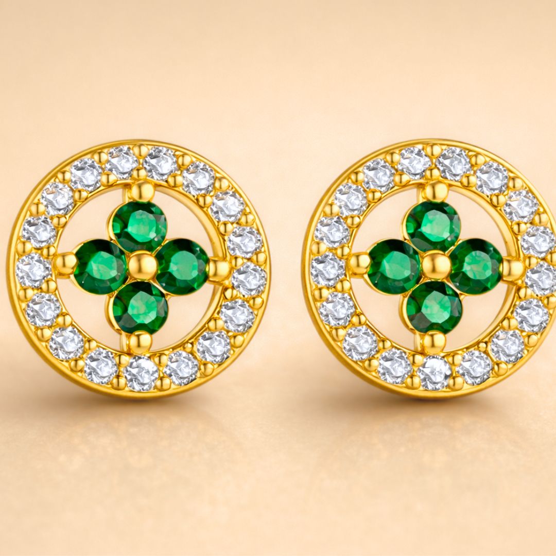 Boucles d’oreilles DÉMÉTER – Argent 925 plaqué or 18K & zircones vertes | Maison Aureus