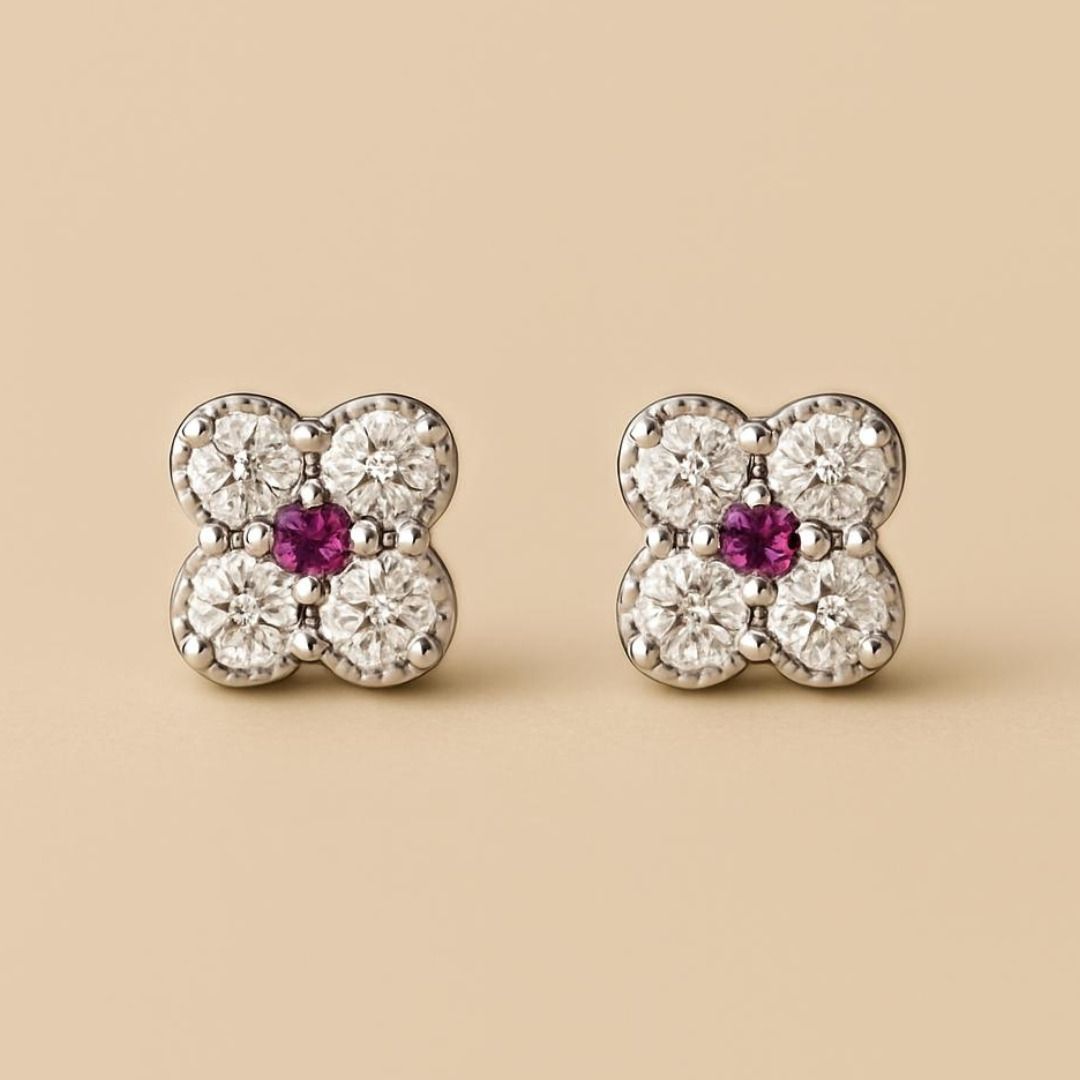 Boucles d’oreilles RUBY BLOOM – Argent 925, Or 14K & Rubis de synthèse