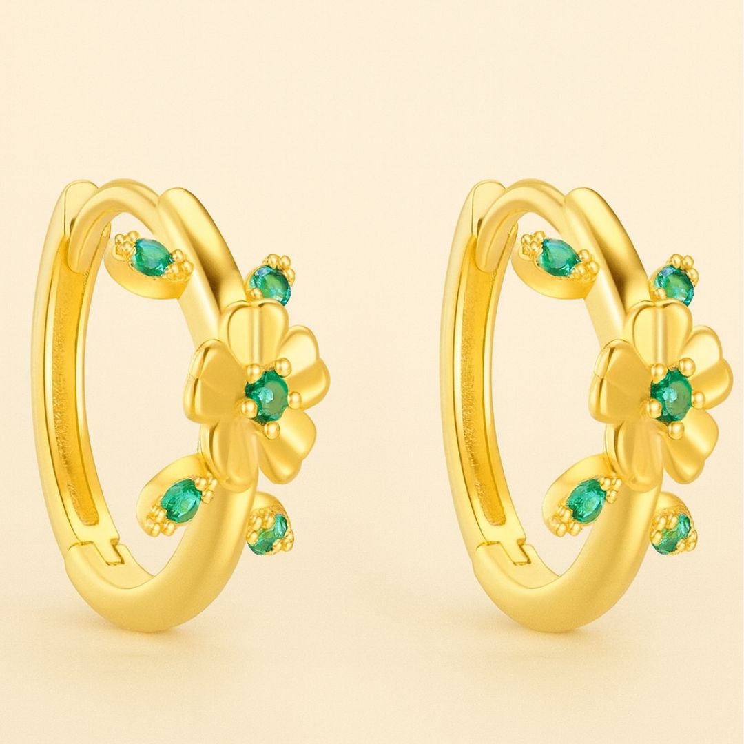 Boucles d’oreilles Garden Flower – Argent 925 & Plaqué Or 18K – Zircone Verte Étincelante