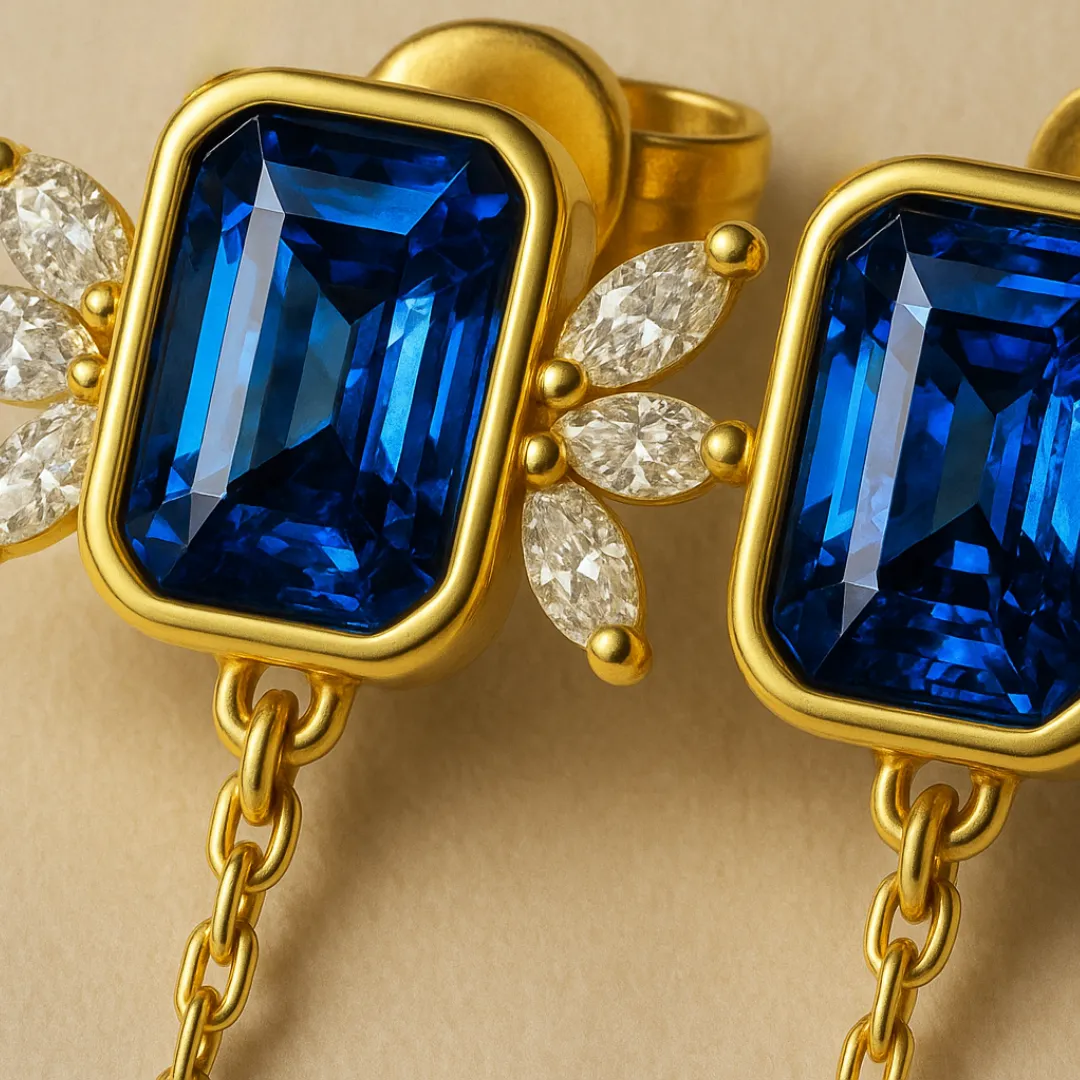 Boucles d’oreilles TIDES BOND – Plaqué or 18K & Argent 925, Saphir de synthèse & Zircone gemme