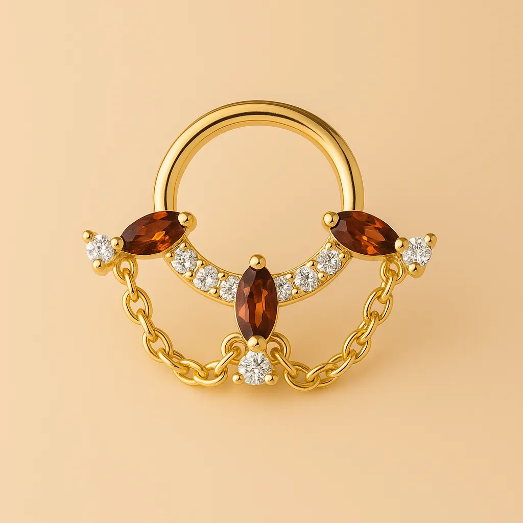 Piercing FIORA – Argent 925 Plaqué Or 18K & Zircones Grenat Étincelantes