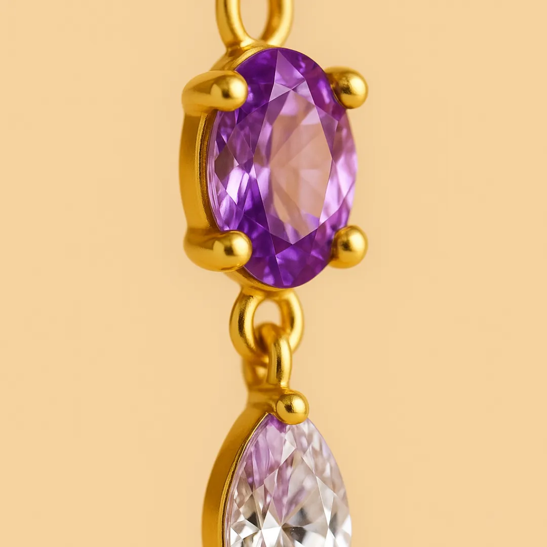 Piercing CONSTELLIA – Argent 925 Plaqué or 18K & zircones améthyste et blanches pendantes