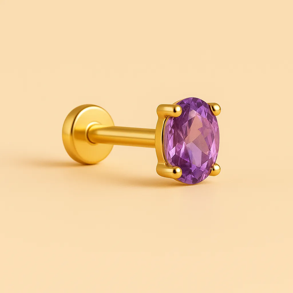 Piercing NEPTUNE – Argent 925 plaqué or 18K & améthyste ovale éclatante