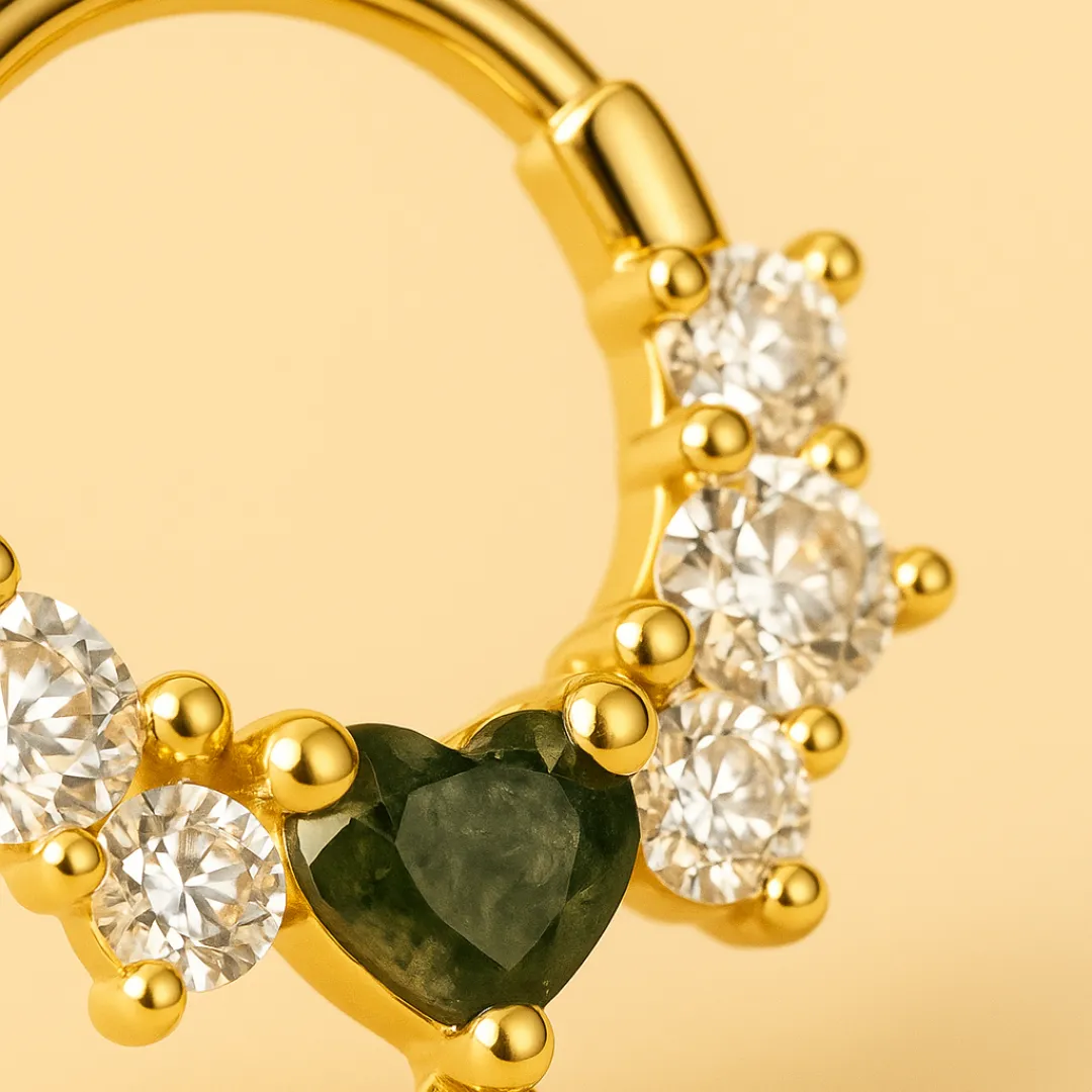 Piercing GREEN SPIRIT – Argent 925 plaqué or 18K, Agate mousse & Zircones étincelantes
