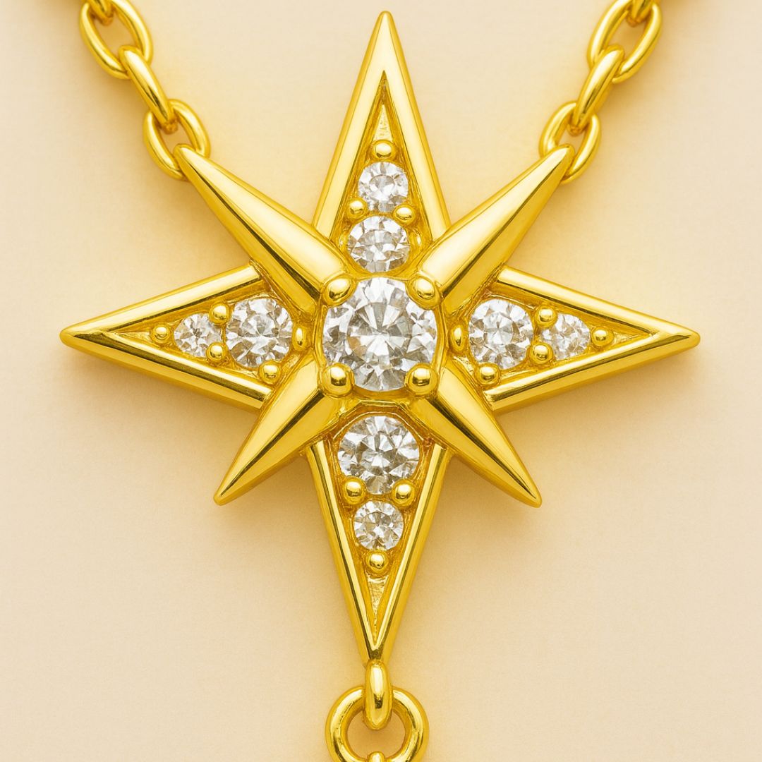 Collier ROXANE – Argent 925 Doré à l’Or Fin | Étoile Scintillante & Zircones