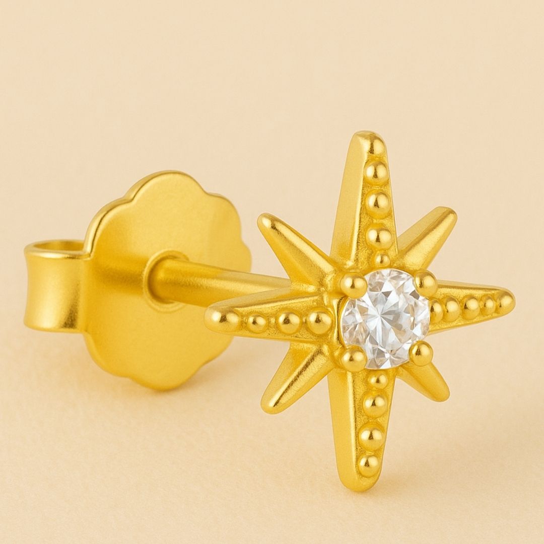 Boucle d’oreille EOS en Argent 925 Plaqué Or 18K – Étoile Zircon Scintillante