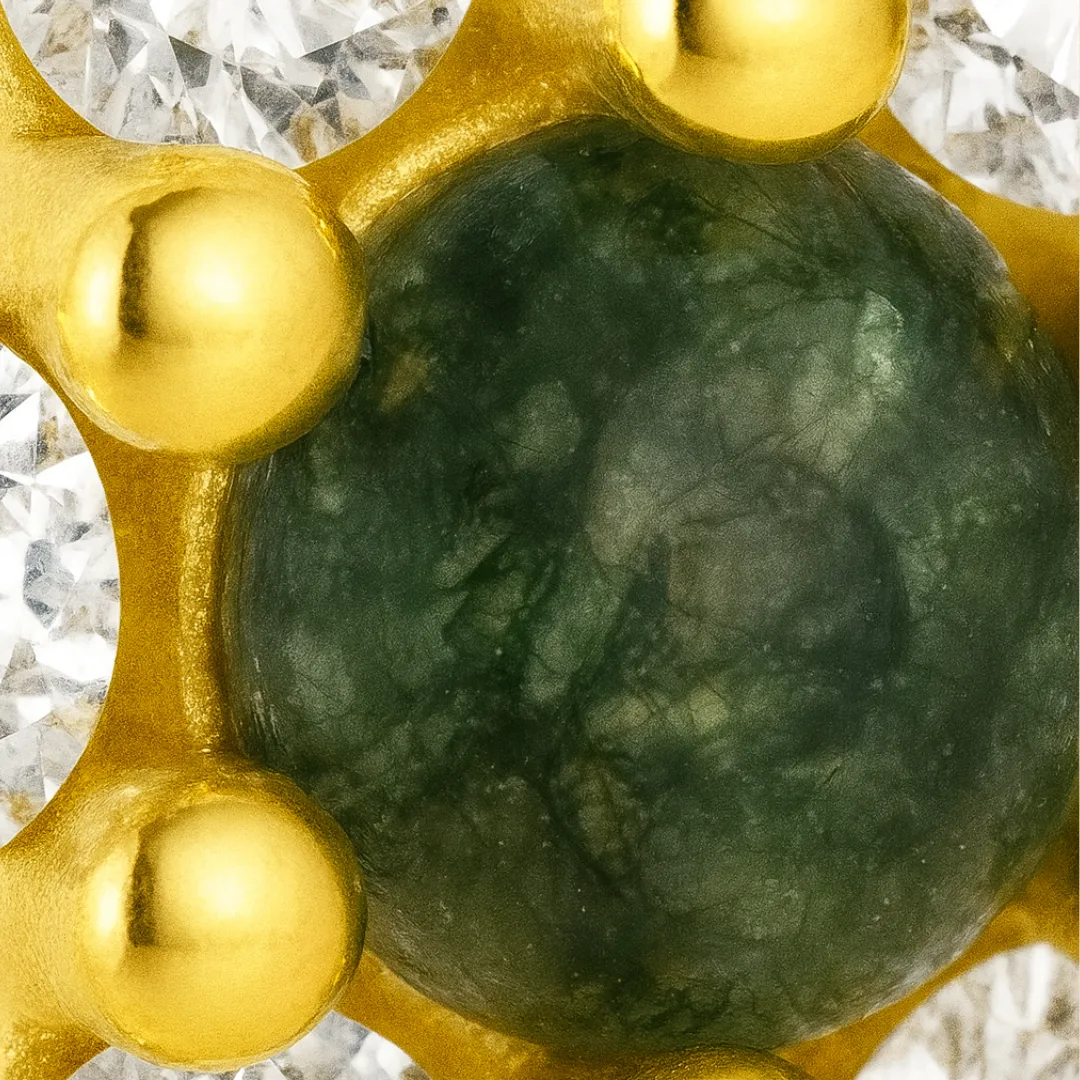 Piercing GARDENIA – Argent 925 plaqué or 18K, Agate mousse & Zircones scintillantes