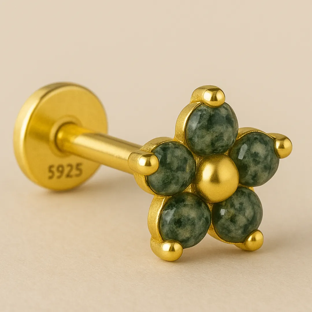 Piercing HARMONY – Argent 925 plaqué or 18K & Agate mousse naturelle ou zircones