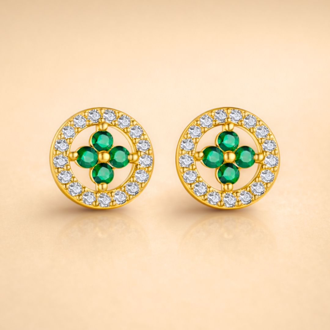 Boucles d’oreilles DÉMÉTER – Argent 925 plaqué or 18K & zircones vertes | Maison Aureus