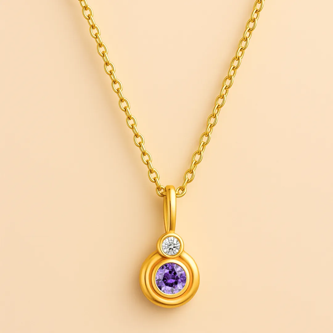 Collier EONIA – Argent 925 plaqué or 18K & pendentif rond en zircone