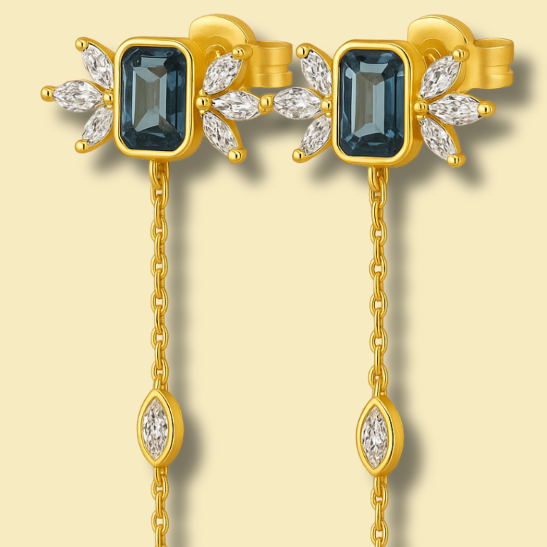 Boucles d’oreilles TIDES BOND – Plaqué or 18K & Argent 925, Saphir de synthèse & Zircone gemme